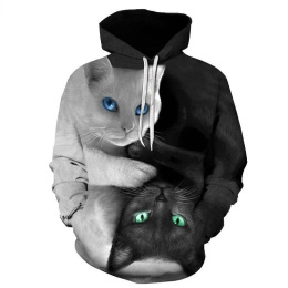 Long Sleeve Yin Yang Cat Hoodie Cool Crazy Pattern 3D Painted Cat Sweatshirt