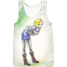 Dragon Ball Super Super Cute Android 18 Drawing Cool White Tank Top