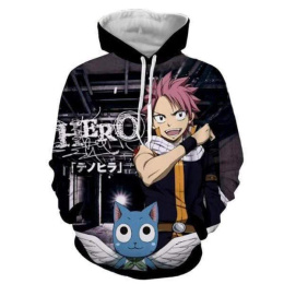 Fairy Tail Happy Hoodie - Natsu Talking Cat 3D Graphic Fairy Tail Hoodie