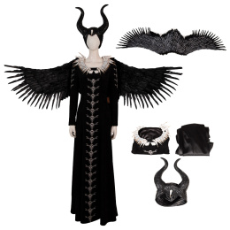 Evil Witch Costume Maleficent Cosplay Maleficent With Headwear Black Long Dress