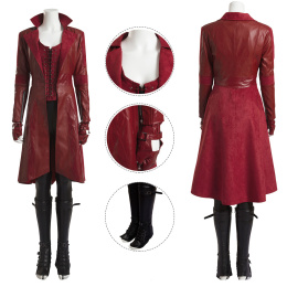 Scarlet Witch Costume Captain America: Civil War Cosplay Wanda Maximoff Full Set Red Women Leather Coat