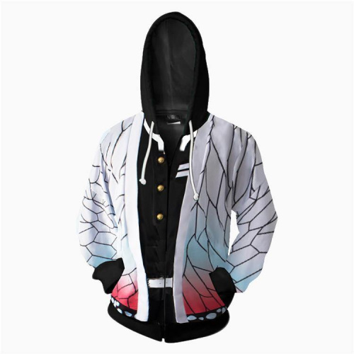 Demon Slayer White Anime Unisex 3D Printed Hoodie Sweatshirt Jacket With Zipper