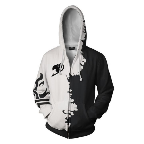 Fairy Tail Anime Black White Unisex 3D Printed Hoodie Sweatshirt Jacket With Zipper