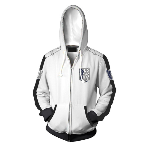 Attack On Titan Survey Corps Jiyuu No Tsubasa Anime White Unisex 3D Printed Hoodie Sweatshirt Jacket With Zipper