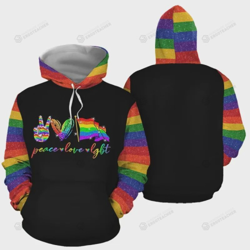 Peace, Love, Pride LGBT 3D All Over Print Hoodie, Zip-up Hoodie