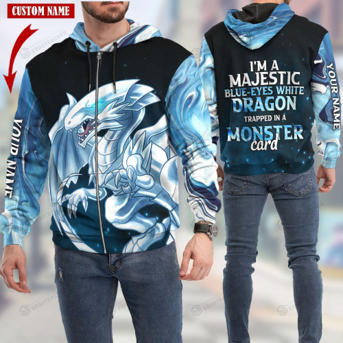 Personalized Custom Name I'm A Majestic Blue-Eyes White Dragon Trapped In A Monster Card 3d All Over Print Hoodie, Zip-Up Hoodie