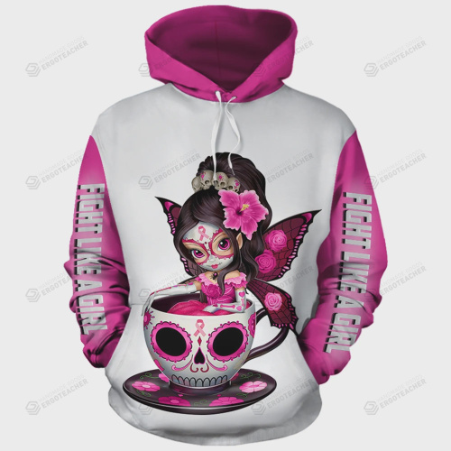 Girl Skull Teacup Breast Cancer 3d All Over Print Hoodie, Zip-Up Hoodie