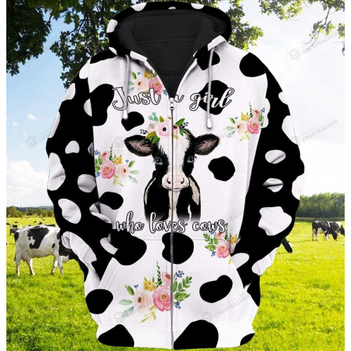 Just A Girl Loves Cows Vintage 3D All Over Print Hoodie