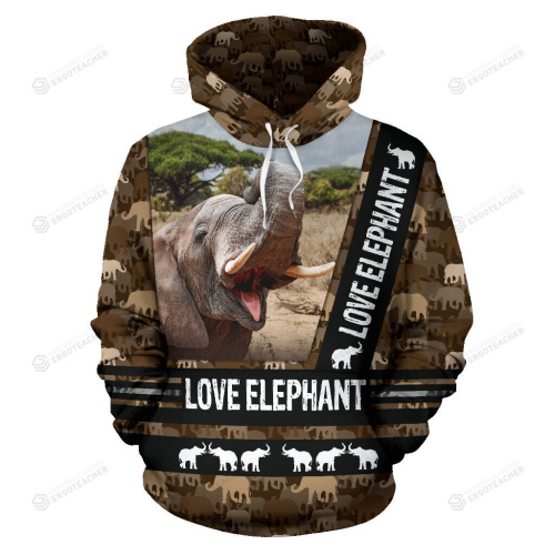 Elephant Love Elephat Shape Pattern 3D All Over Print Hoodie, Zip-up Hoodie