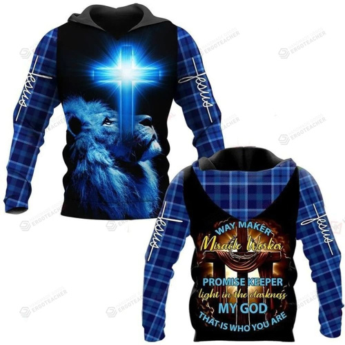Jesus And Lion Way Maker Miracle Worker, Promise Keeper Light In The Darkness 3D All Over Print Hoodie, Zip-up Hoodie