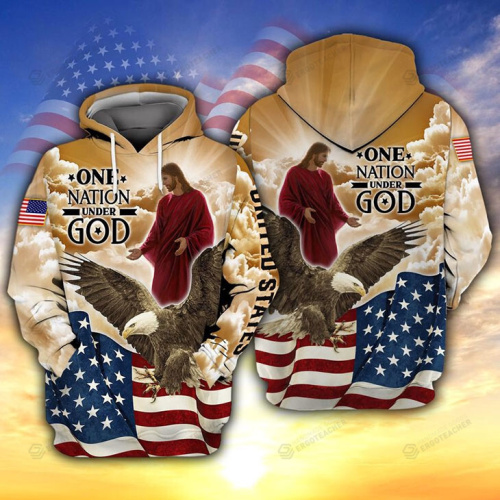 Jesus Eagle Flag One Nation Under God 3d All Over Print Hoodie, Zip-Up Hoodie