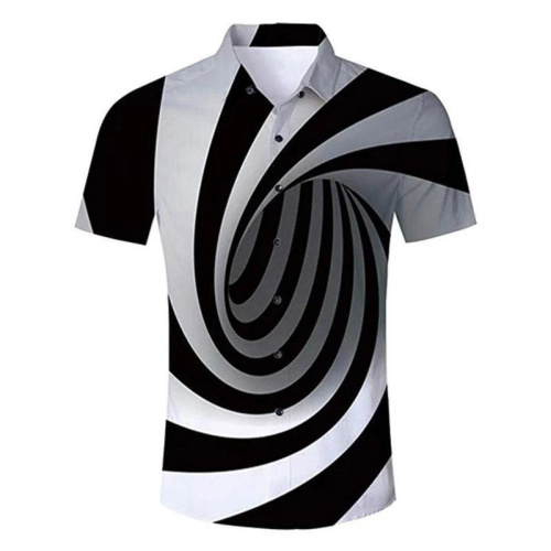 Mens 3D Printing Blouse Black White Circle Printed Shirt