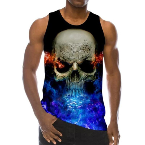 Mens Tank Tops 3D Printing Fire Skull Printed Vest