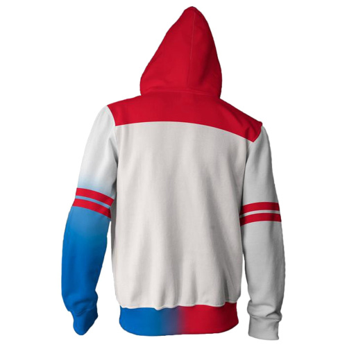 Suicide Squad Harley Quinn White Red Pattern Hoodie Girls Zip Up Sweat - Cosercos