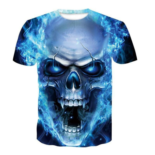 Casual 3D Blue Skull Print Rock Tshirt