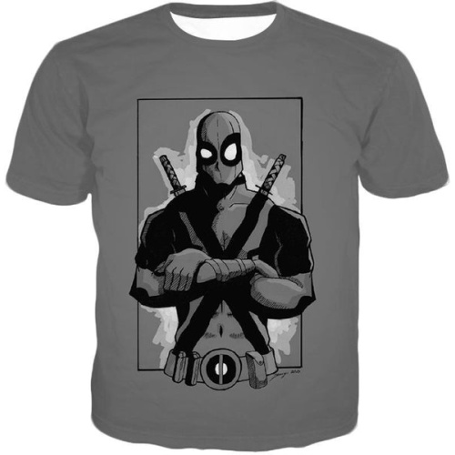Deadpool T-Shirt - Grey Deadpool Graphic Pose T-Shirt