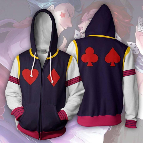 Hunter×Hunter Anime Hisoka Red Heart Cube Cosplay Unisex 3D Printed Hoodie Sweatshirt Jacket With Zipper