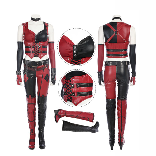 Harley Quinn Costume Batman: Arkham City Cosplay Red Sexy Women Outfit Full Set