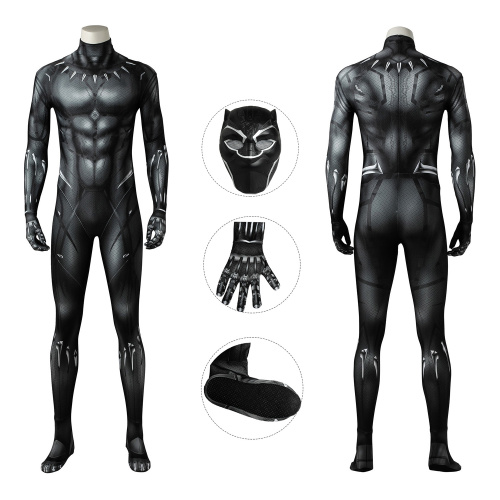 T'Challa Costume Black Panther Cosplay Black Jumpsuit