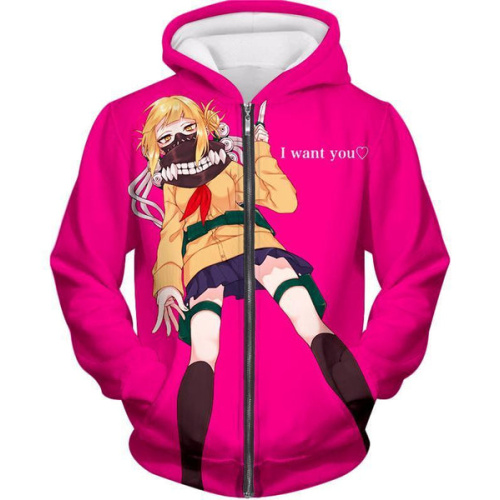 My Hero Academia Zip Up Hoodie - My Hero Academia Villain Himiko Toga Ultimate Anime  Pink Zip Up Hoodie