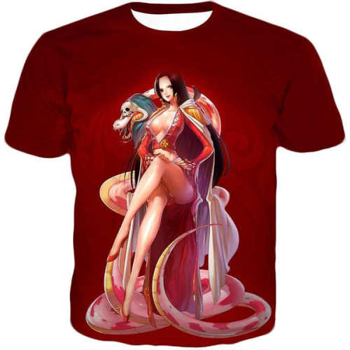 One Piece T-Shirt - One Piece Beautiful Amazon Lily Queen Boa Hancock Red T-Shirt