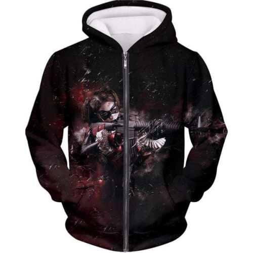 Suicide Squads Harley Quinn Action HD Graphic Zip Up Hoodie