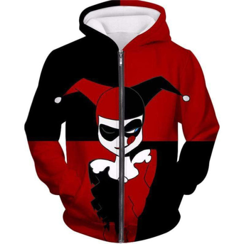 The Animated Villain Harley Quinn Promo Red and Black Zip Up Hoodie
